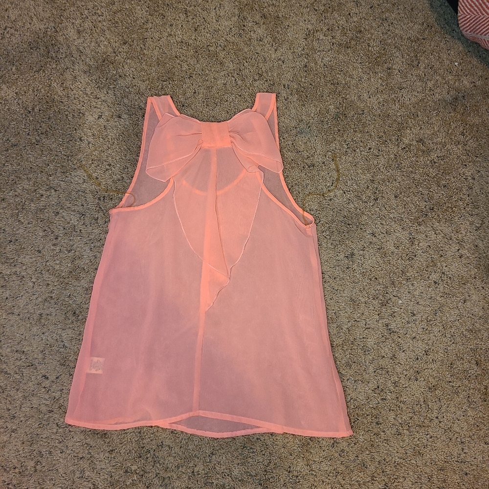 Sheer Neon Orange Tank Bow Detail